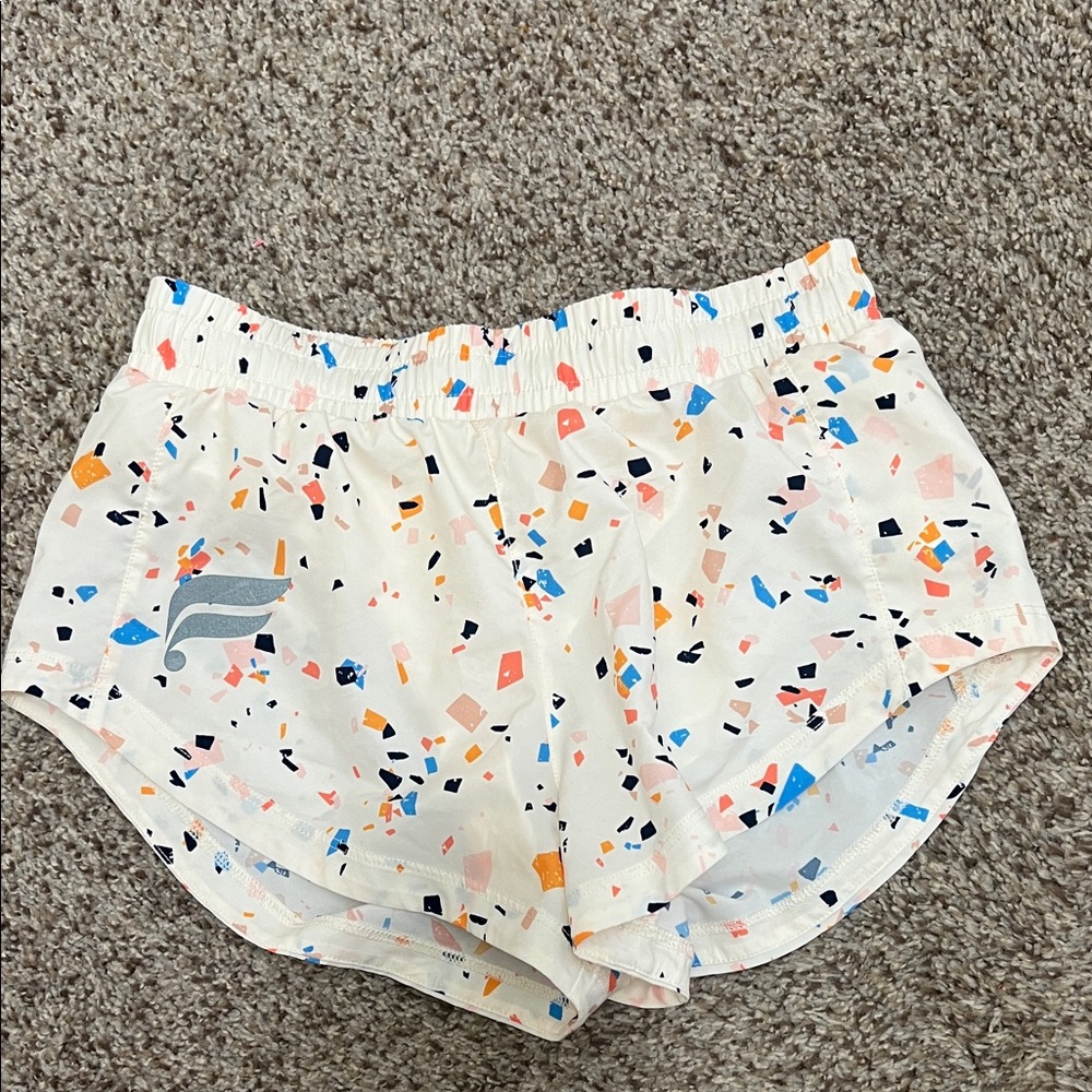 Fabletics White Confetti Patterned Athletic Shorts - image 1
